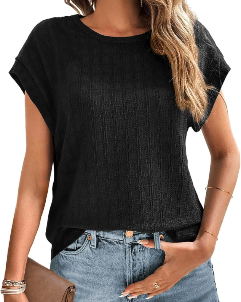 Blouse Estelle pour femme – Tunique avec broderie Sangallo, col rond et manches à volant