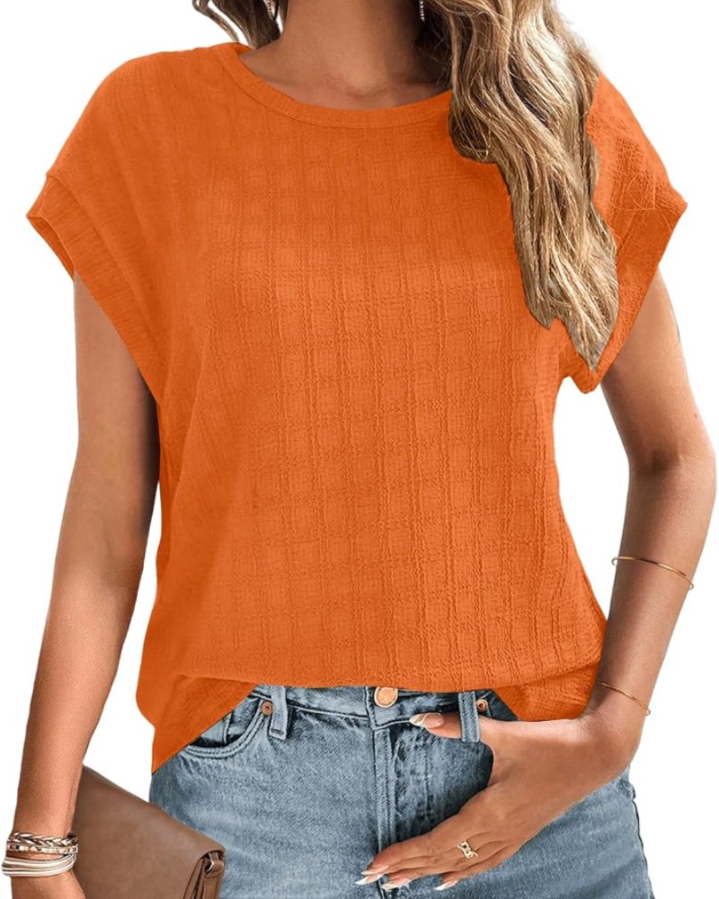 Blouse Estelle pour femme – Tunique avec broderie Sangallo, col rond et manches à volant