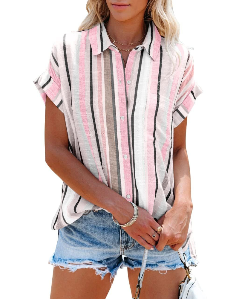 Nora Chemisier Femme – Blouse à Rayures avec Col en V, Boutons et Poche