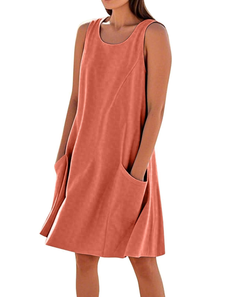 Briarrose Women’s Summer Dress – Sleeveless, V-Neck, Knee-Length, and Pockets
