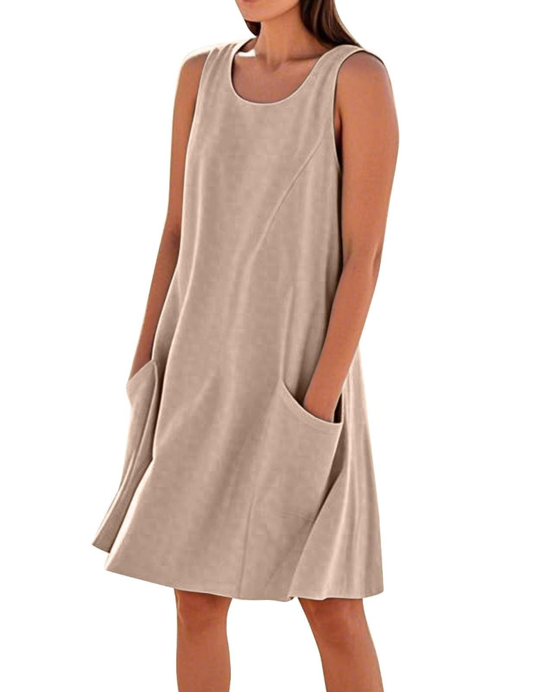 Briarrose Women’s Summer Dress – Sleeveless, V-Neck, Knee-Length, and Pockets