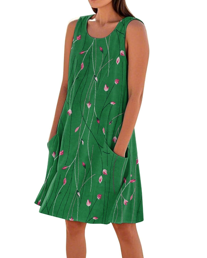 Briarrose Women’s Summer Dress – Sleeveless, V-Neck, Knee-Length, and Pockets
