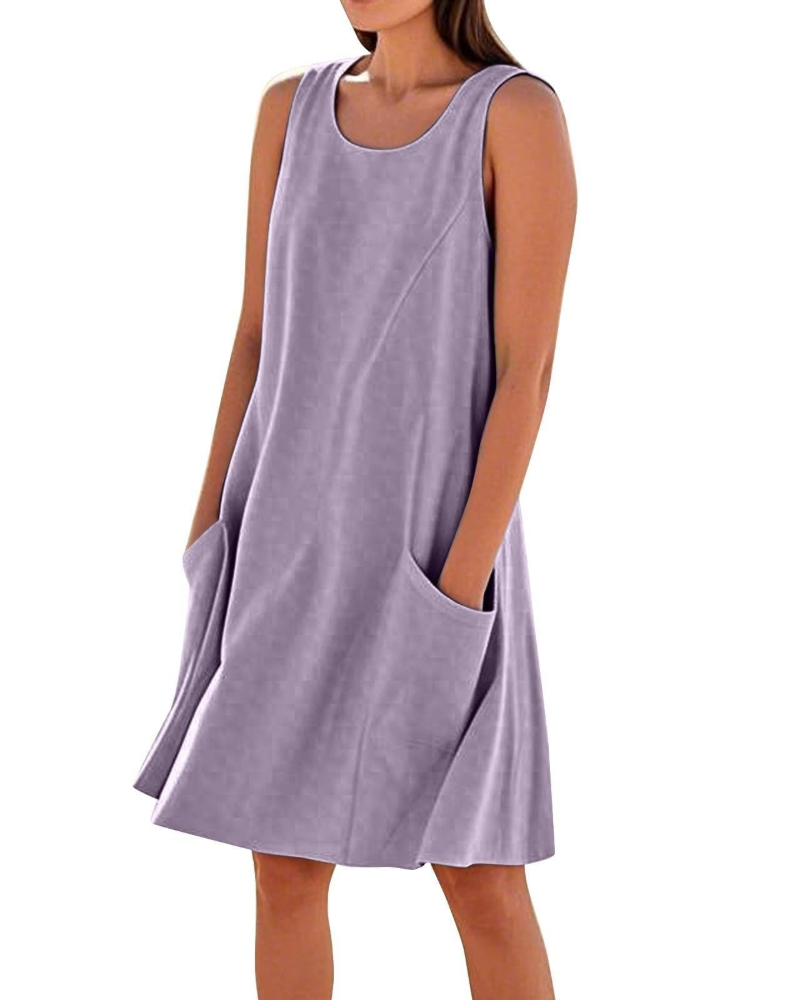 Briarrose Women’s Summer Dress – Sleeveless, V-Neck, Knee-Length, and Pockets