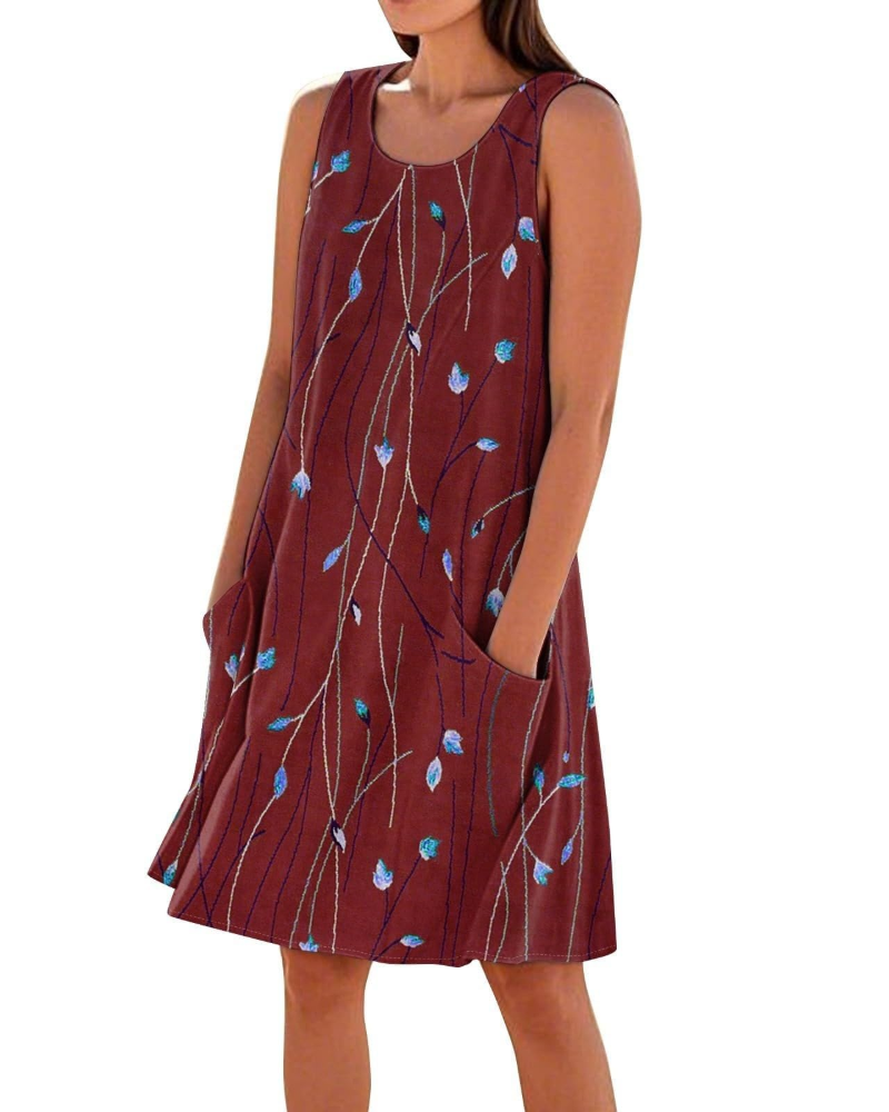 Briarrose Women’s Summer Dress – Sleeveless, V-Neck, Knee-Length, and Pockets