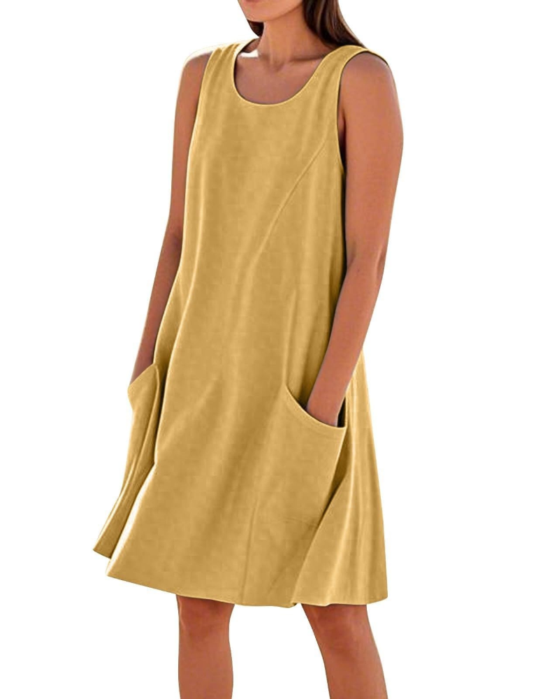 Briarrose Women’s Summer Dress – Sleeveless, V-Neck, Knee-Length, and Pockets