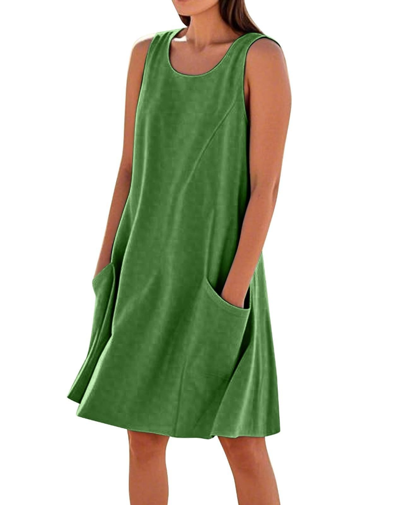 Briarrose Women’s Summer Dress – Sleeveless, V-Neck, Knee-Length, and Pockets