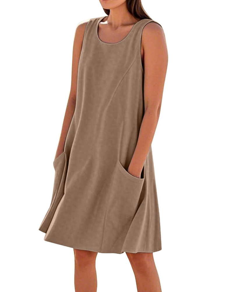 Briarrose Women’s Summer Dress – Sleeveless, V-Neck, Knee-Length, and Pockets