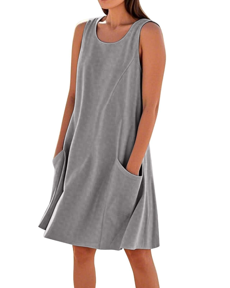 Briarrose Women’s Summer Dress – Sleeveless, V-Neck, Knee-Length, and Pockets