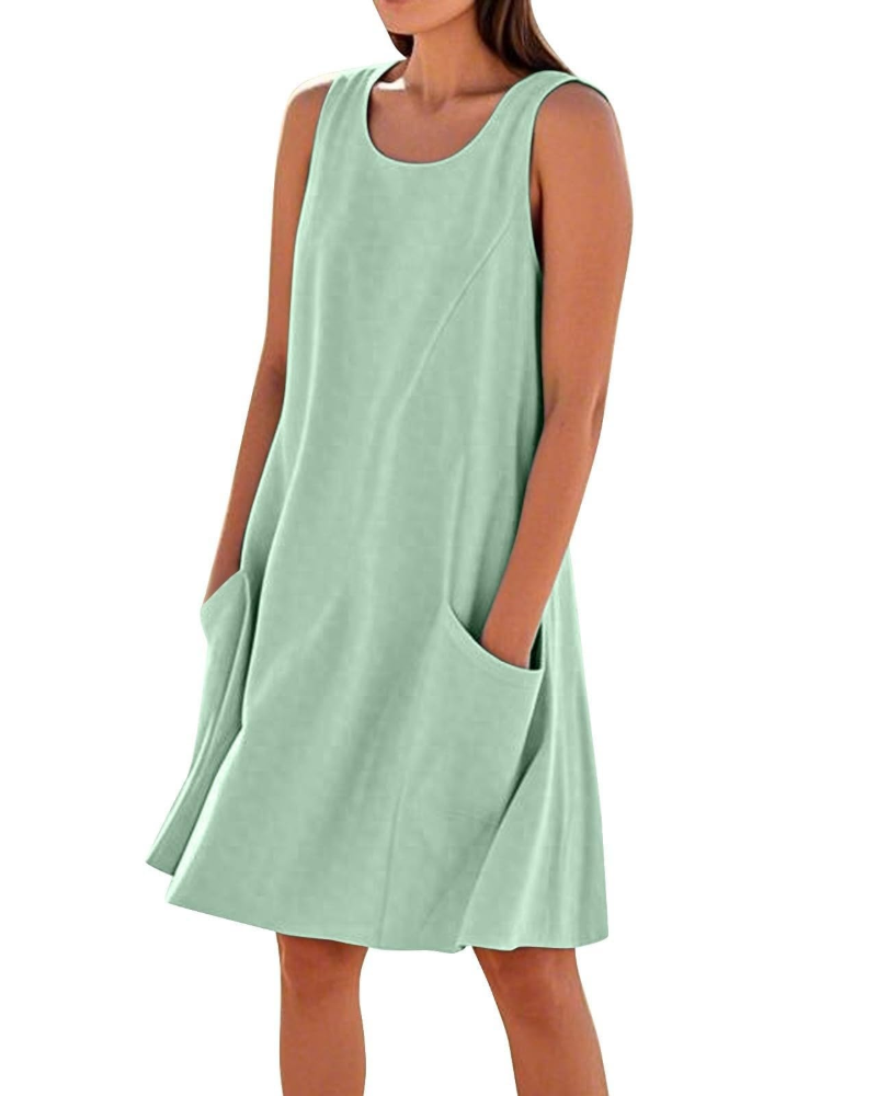 Briarrose Women’s Summer Dress – Sleeveless, V-Neck, Knee-Length, and Pockets